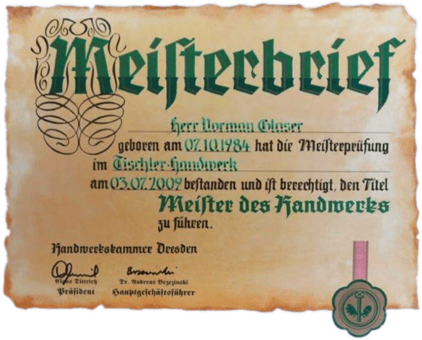 Meisterbrief - Norman Glaser
